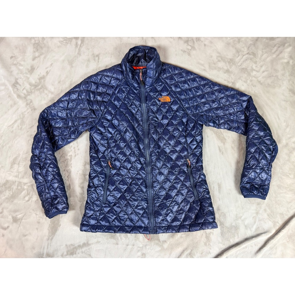 The North Face Womens ThermoBall Quilted Puffer Jacket Navy Blue Orange Size M